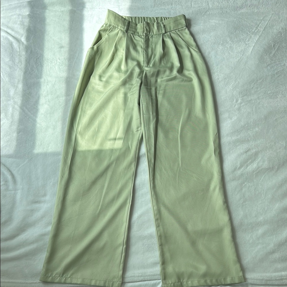 Light Green Wide-Leg Pants